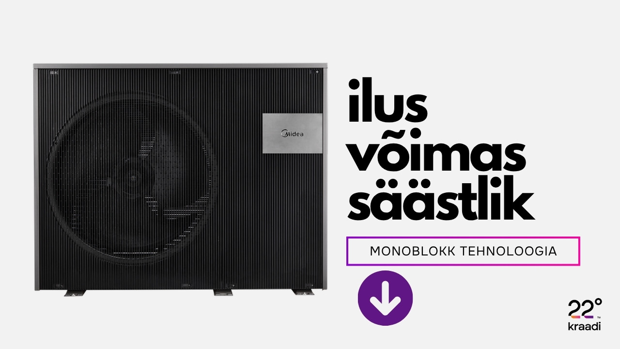 Midea Nature monoblokk õhk-vesi soojuspump, säästlik, ilus must välisosa, parim õhk-vesi soojuspump